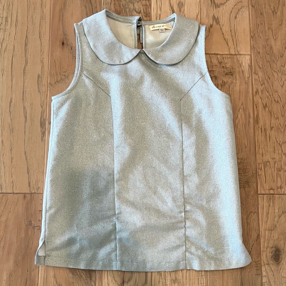Comme Toi sleeveless blouse, Peter Pan collar in soft grey/silver, size S
